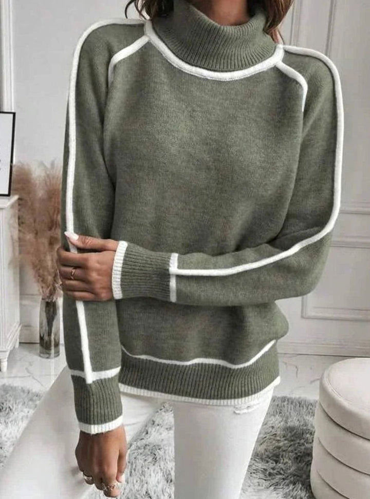 Women's Roll Neck Stripe Knitwear Relaxed-Fit Knitted Jumper
