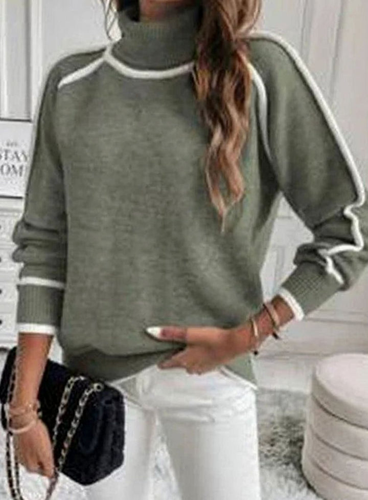 Women's Roll Neck Stripe Knitwear Relaxed-Fit Knitted Jumper