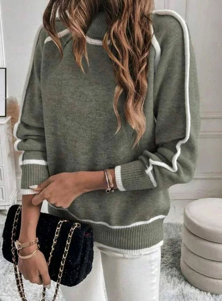 Women's Roll Neck Stripe Knitwear Relaxed-Fit Knitted Jumper