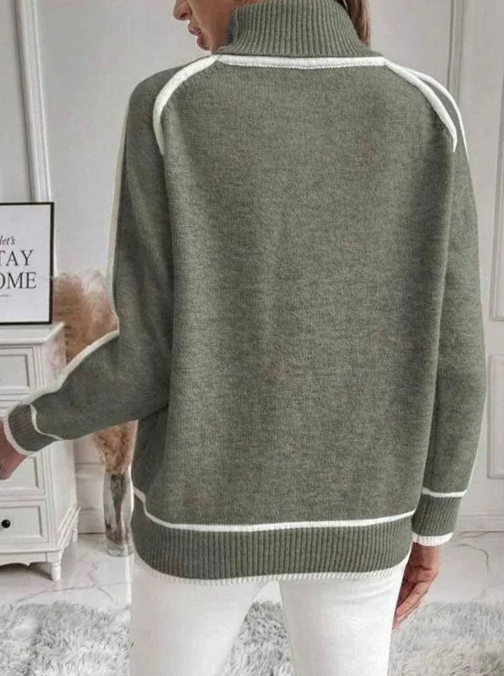 Women's Roll Neck Stripe Knitwear Relaxed-Fit Knitted Jumper