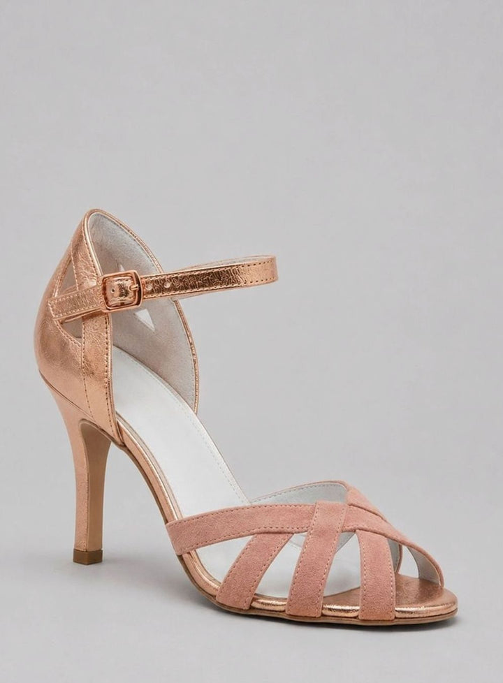 Women's Rose Gold Strappy Open-Toe Stiletto Heeled Sandals