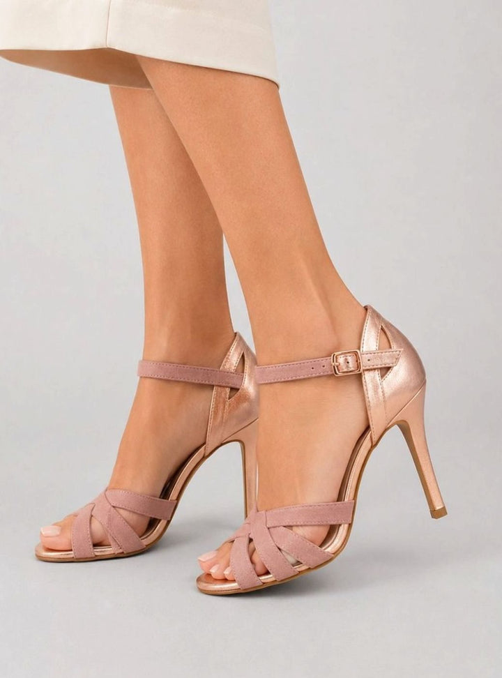 Women's Rose Gold Strappy Open-Toe Stiletto Heeled Sandals