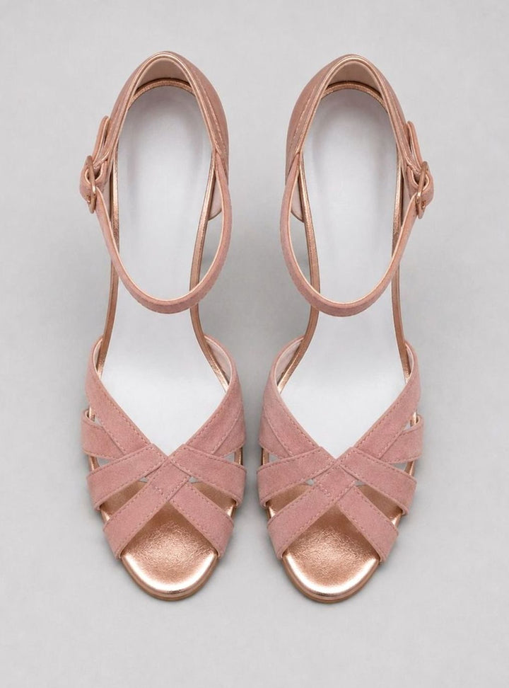Women's Rose Gold Strappy Open-Toe Stiletto Heeled Sandals