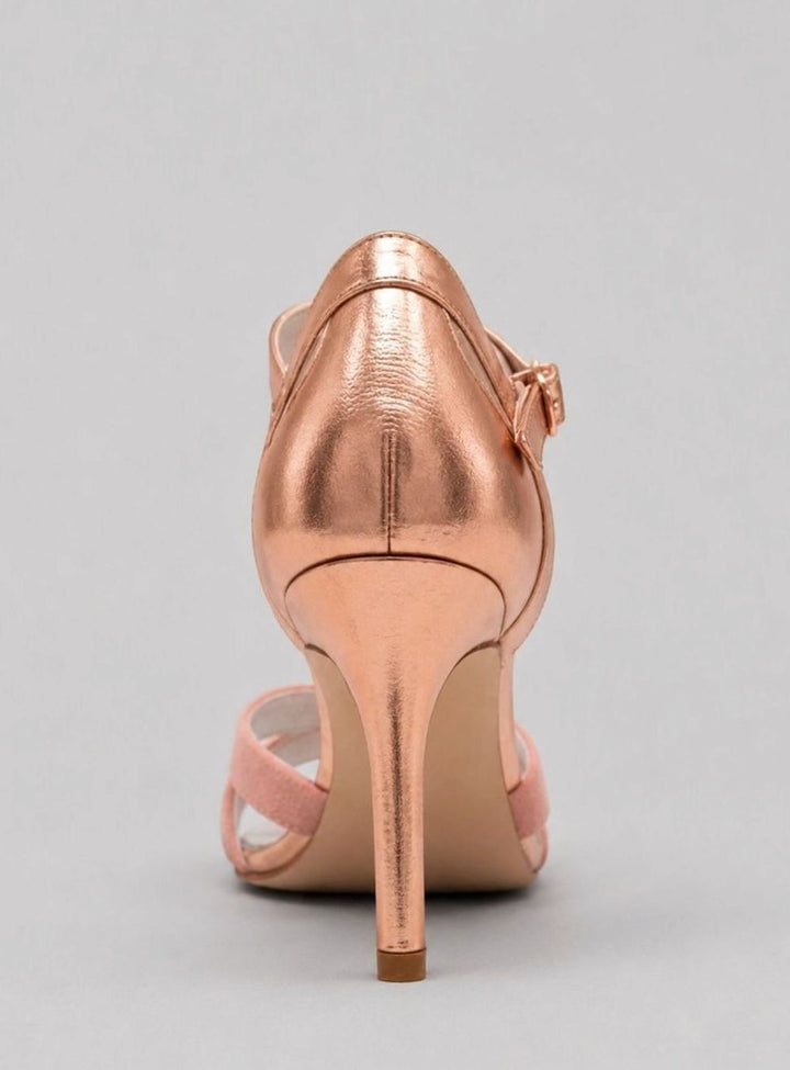 Women's Rose Gold Strappy Open-Toe Stiletto Heeled Sandals