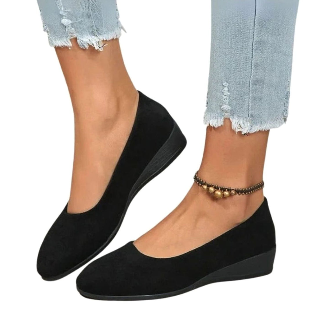 Women's Round-Toe Suede-Effect Low Wedge Slip-On Shoes