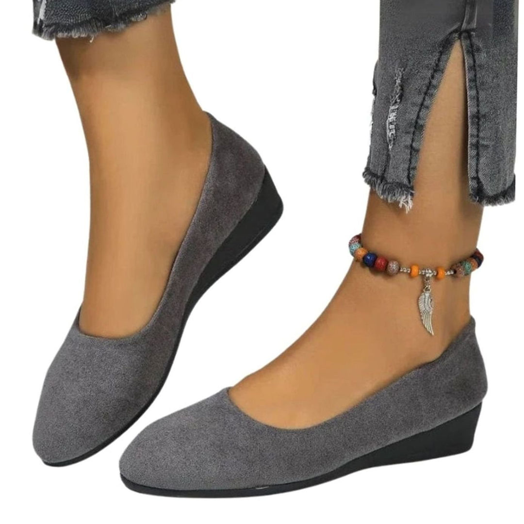 Women's Round-Toe Suede-Effect Low Wedge Slip-On Shoes