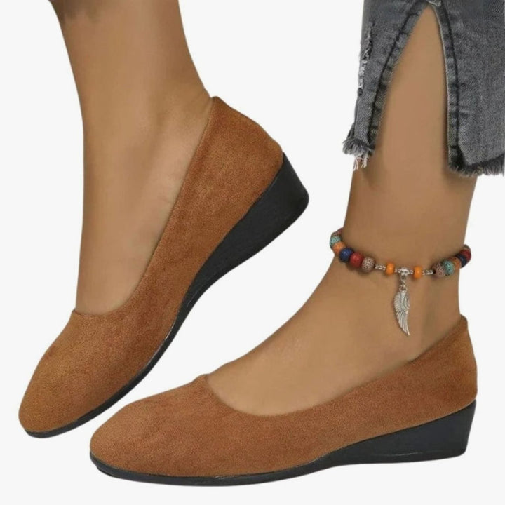 Women's Round-Toe Suede-Effect Low Wedge Slip-On Shoes