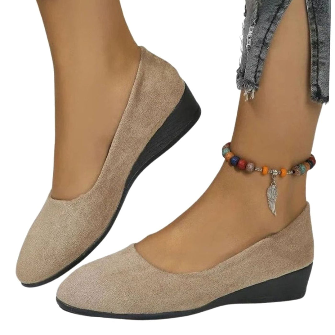 Women's Round-Toe Suede-Effect Low Wedge Slip-On Shoes