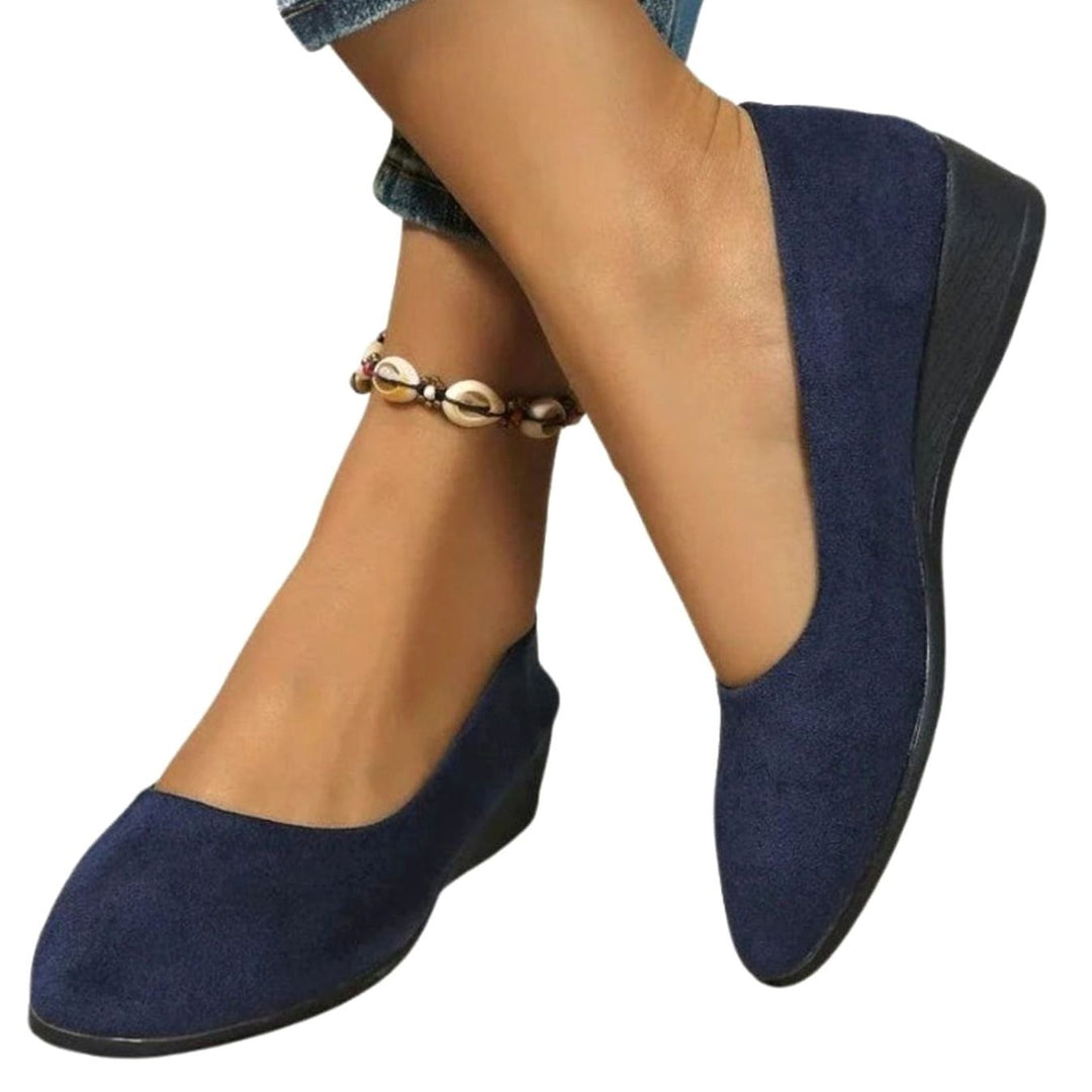 Women's Round-Toe Suede-Effect Low Wedge Slip-On Shoes