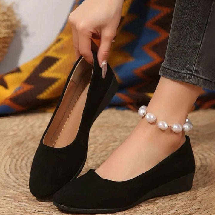 Women's Round-Toe Suede-Effect Low Wedge Slip-On Shoes