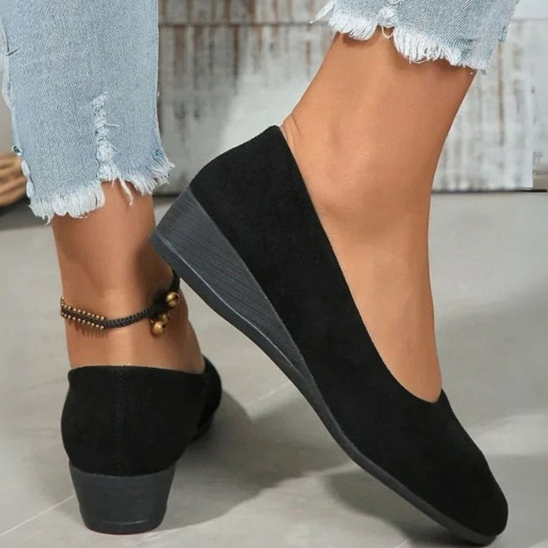 Women's Round-Toe Suede-Effect Low Wedge Slip-On Shoes