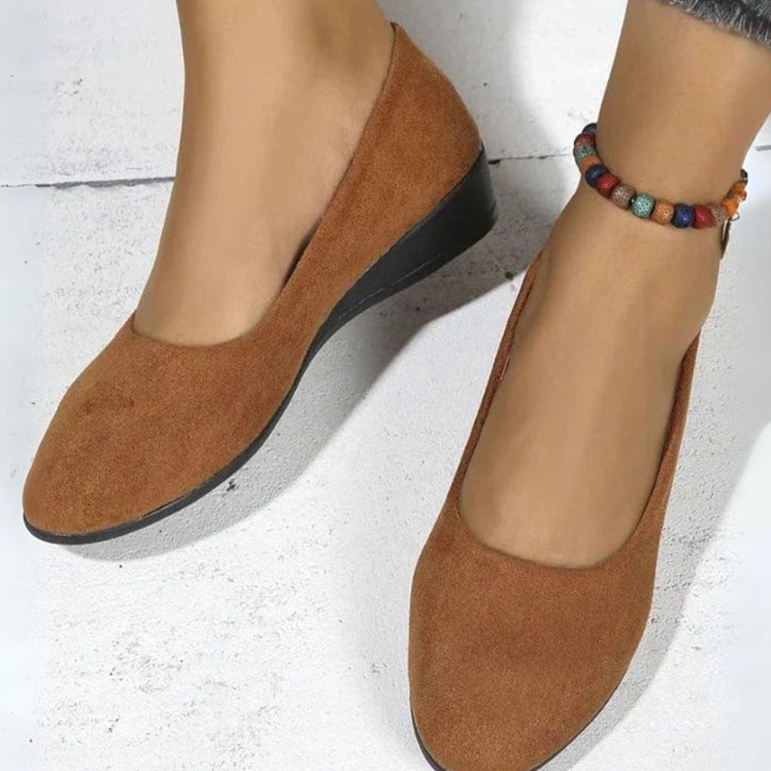 Women's Round-Toe Suede-Effect Low Wedge Slip-On Shoes