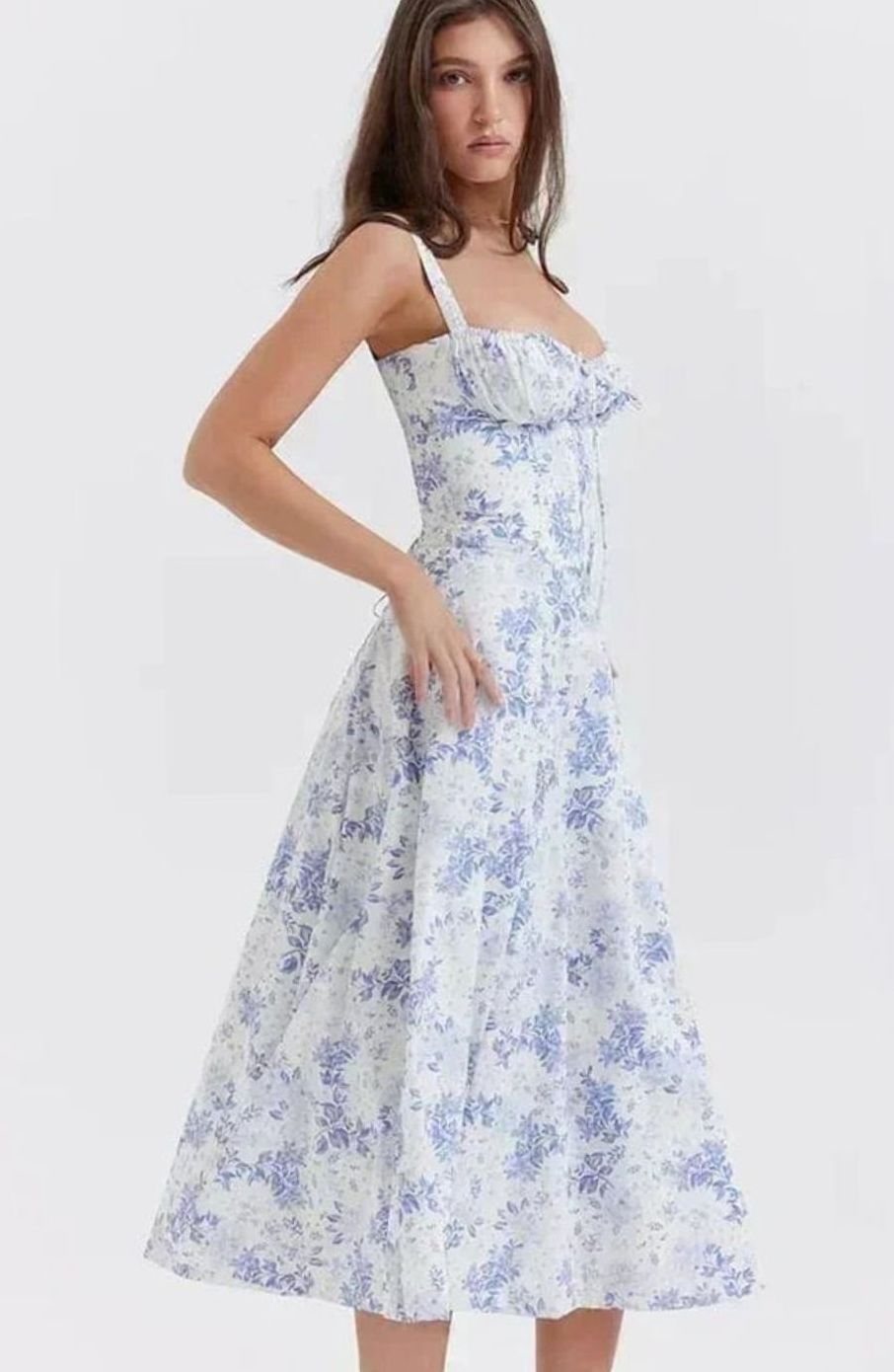 Women's Ruched Corset Bodice A-Line Midi Dress