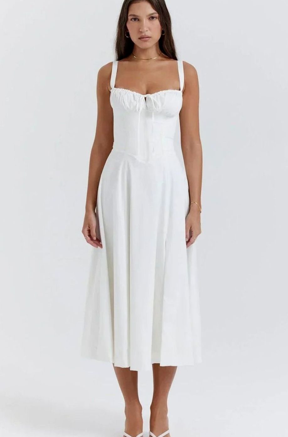 Women's Ruched Corset Bodice A-Line Midi Dress