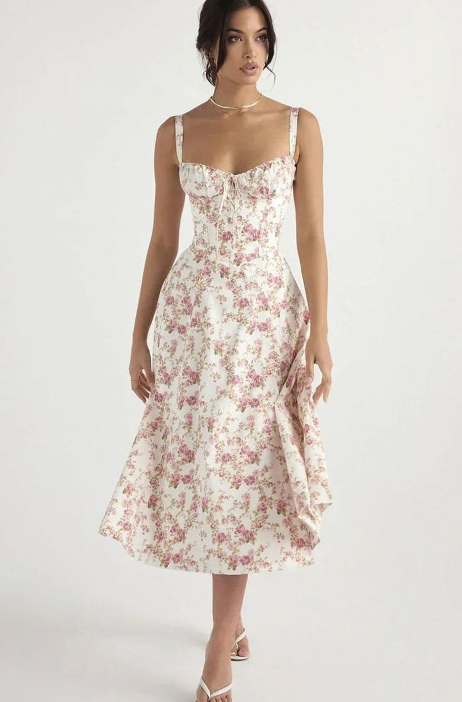 Women's Ruched Corset Bodice A-Line Midi Dress