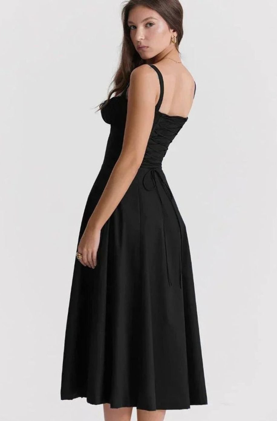 Women's Ruched Corset Bodice A-Line Midi Dress