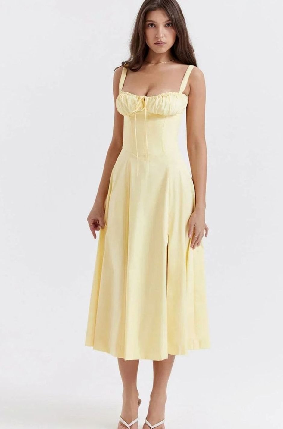 Women's Ruched Corset Bodice A-Line Midi Dress