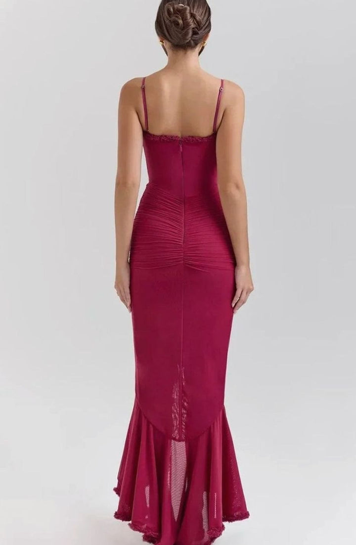 Women's Ruffle Midi Dress Spaghetti Strap High-Low Gown
