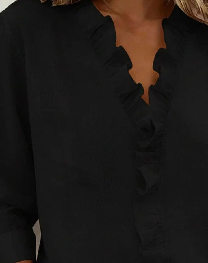Women's Ruffled V-Neck Long-Sleeve Relaxed Blouse