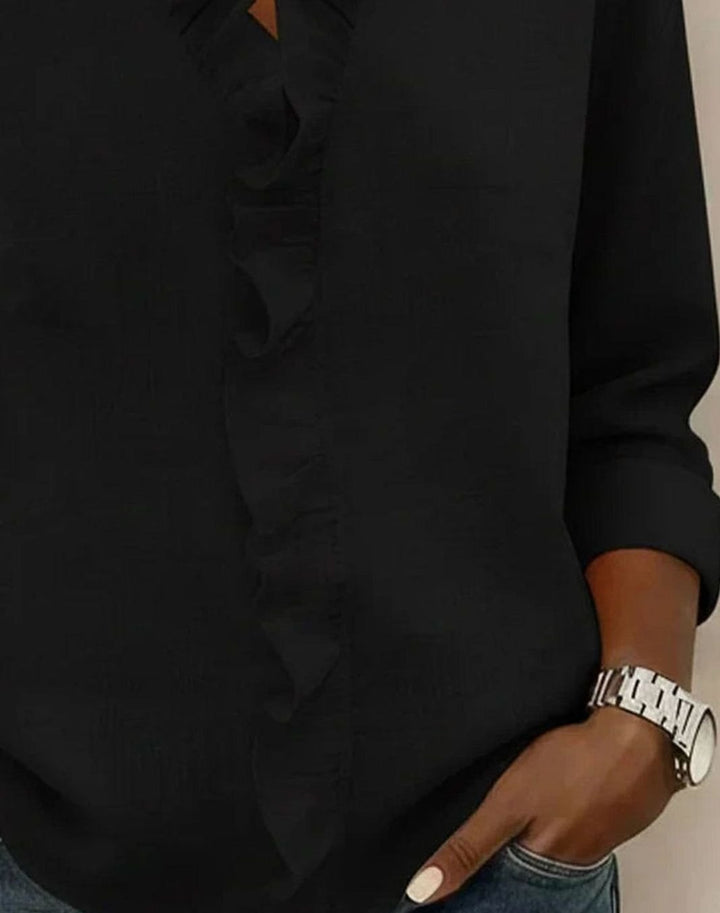 Women's Ruffled V-Neck Long-Sleeve Relaxed Blouse