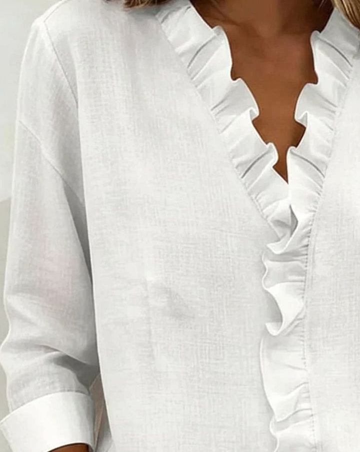 Women's Ruffled V-Neck Long-Sleeve Relaxed Blouse
