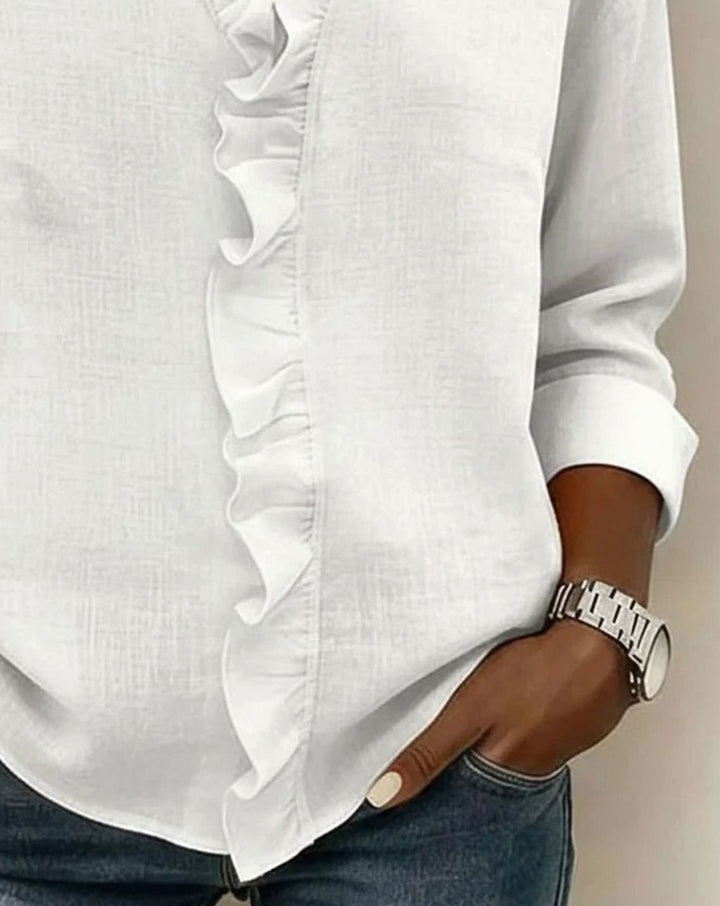 Women's Ruffled V-Neck Long-Sleeve Relaxed Blouse