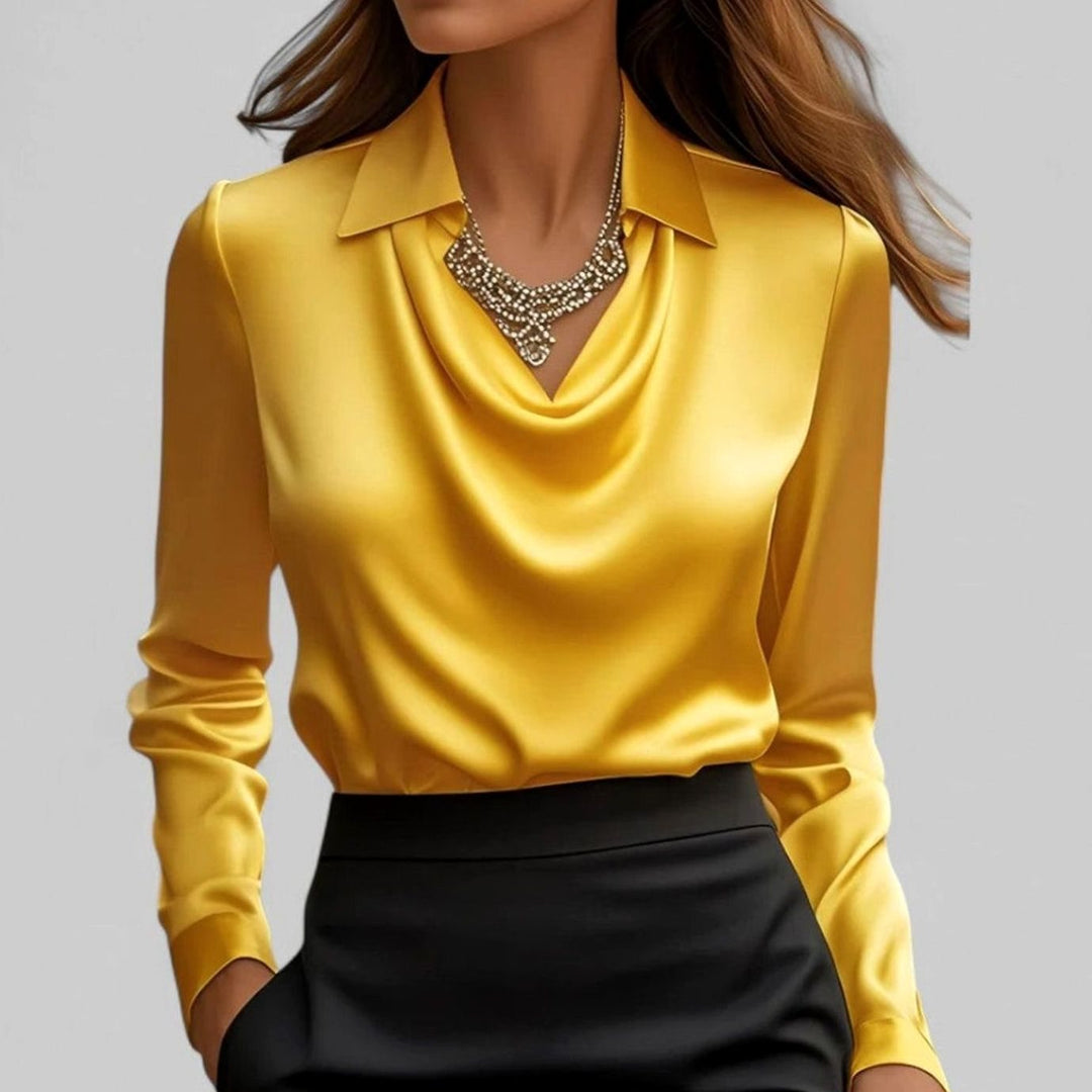Women's Satin Draped Cowl-Collar Long-Sleeve Blouse