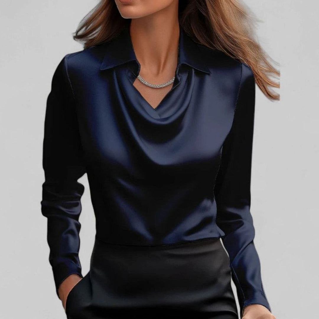 Women's Satin Draped Cowl-Collar Long-Sleeve Blouse