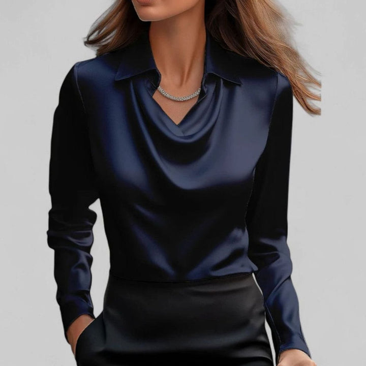 Women's Satin Draped Cowl-Collar Long-Sleeve Blouse