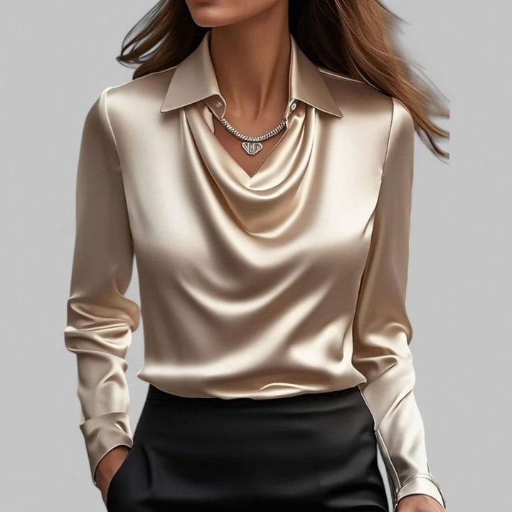 Women's Satin Draped Cowl-Collar Long-Sleeve Blouse