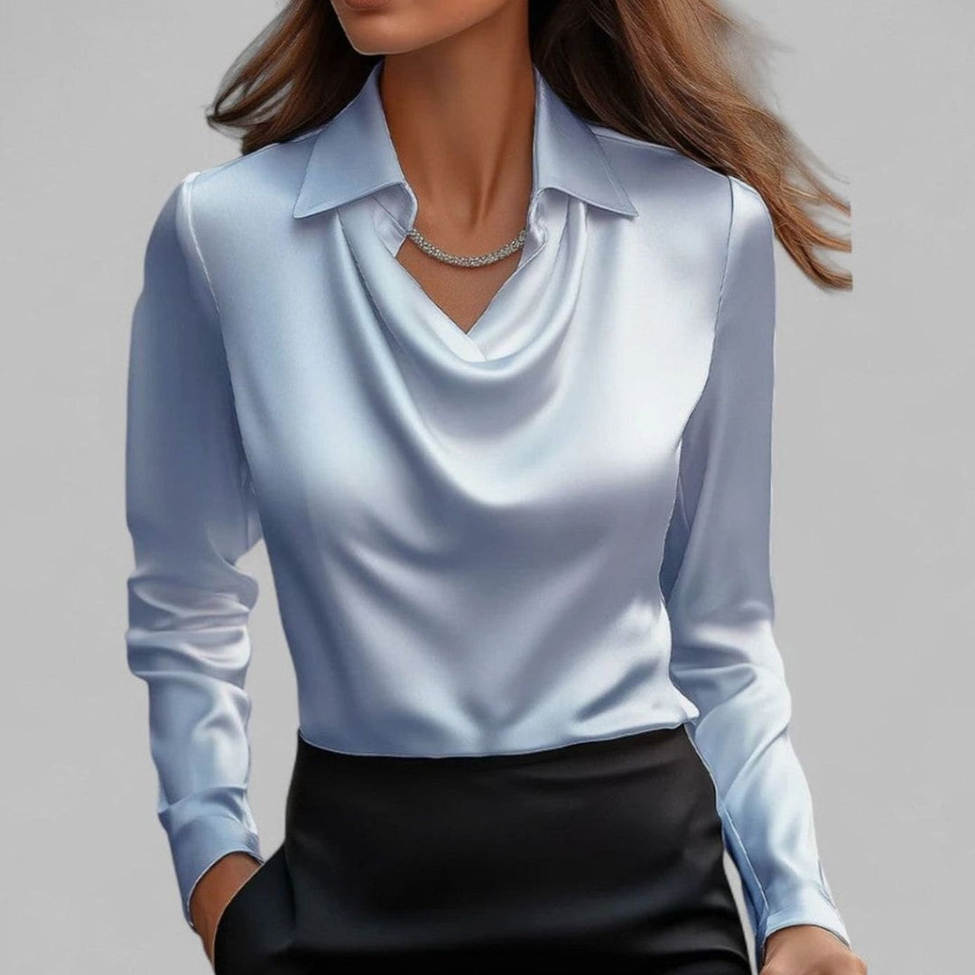 Women's Satin Draped Cowl-Collar Long-Sleeve Blouse