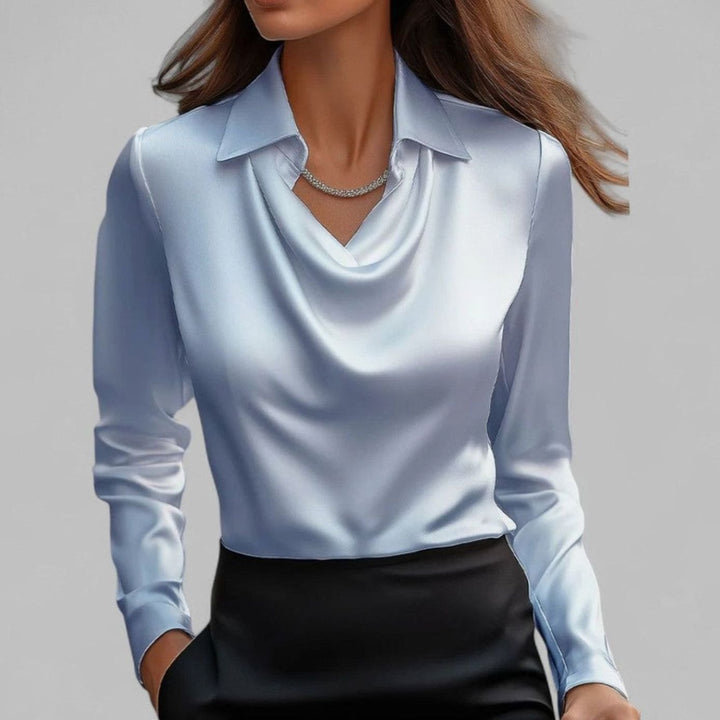 Women's Satin Draped Cowl-Collar Long-Sleeve Blouse