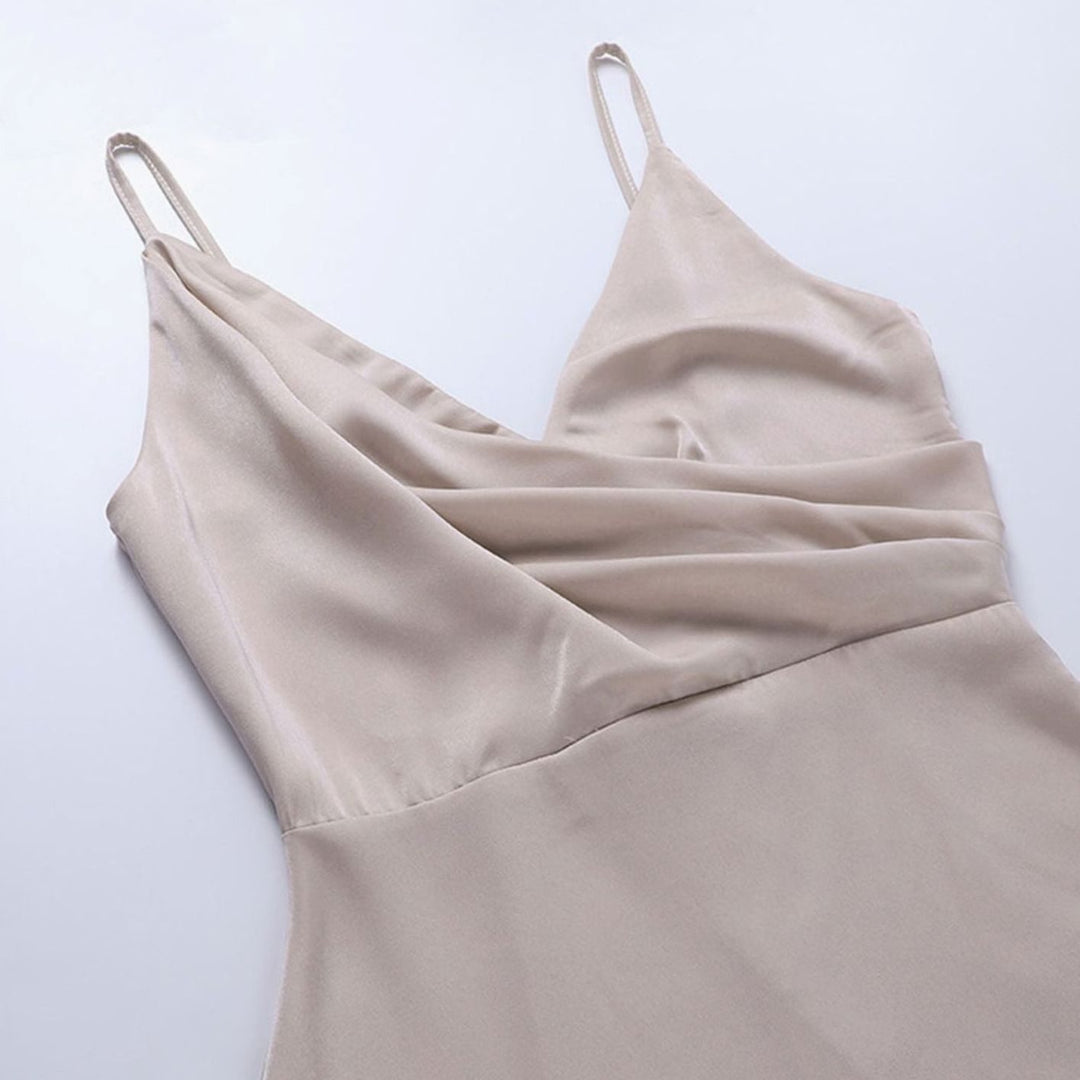 Women's Satin Wrap Maxi Dress Deep V-Neck Thigh Split