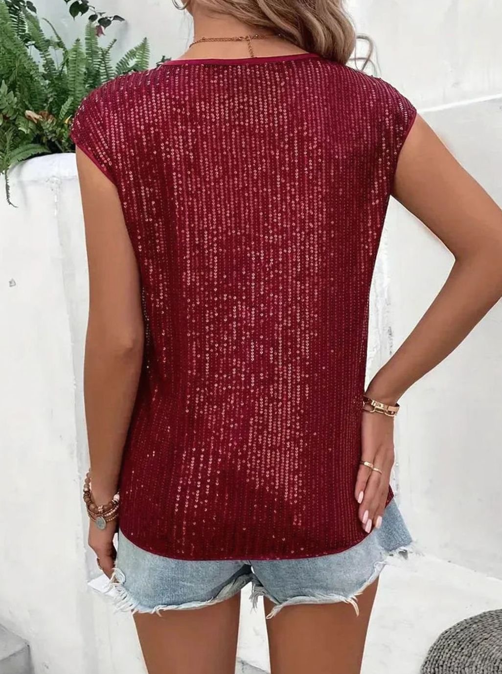 Women's Sequin Cap-Sleeve Knit Glitter Top, Navy Blue
