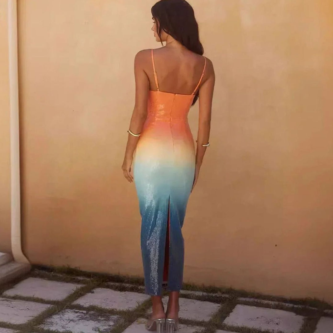 Women's Sequin Ombre Spaghetti Strap Starfish Midi Dress