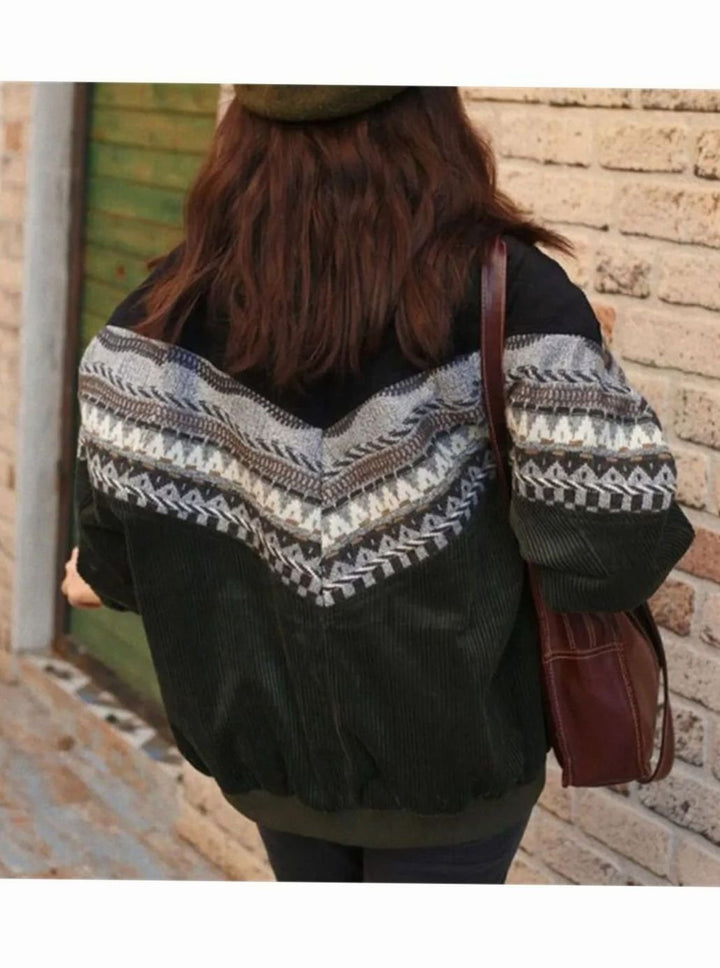 Women's Sherpa-Lined Aztec Print Colour-Block Winter Jacket