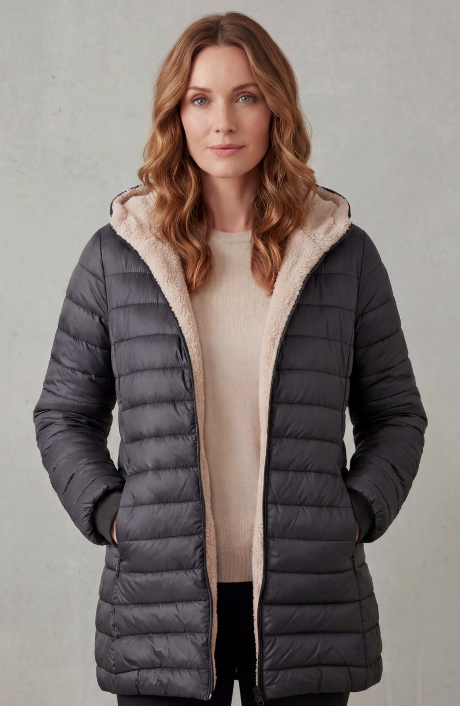 Women's Sherpa-Lined Hooded Puffer Coat