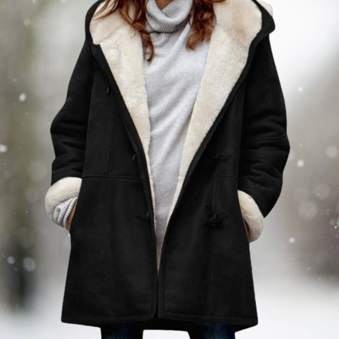 Women's Sherpa-Lined Hooded Winter Coat Fleece Warm Outerwear - Black