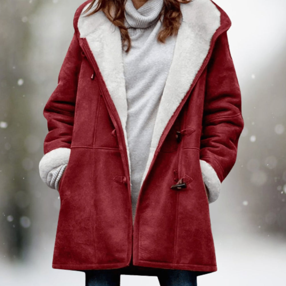 Women's Sherpa-Lined Hooded Winter Coat Fleece Warm Outerwear - Red