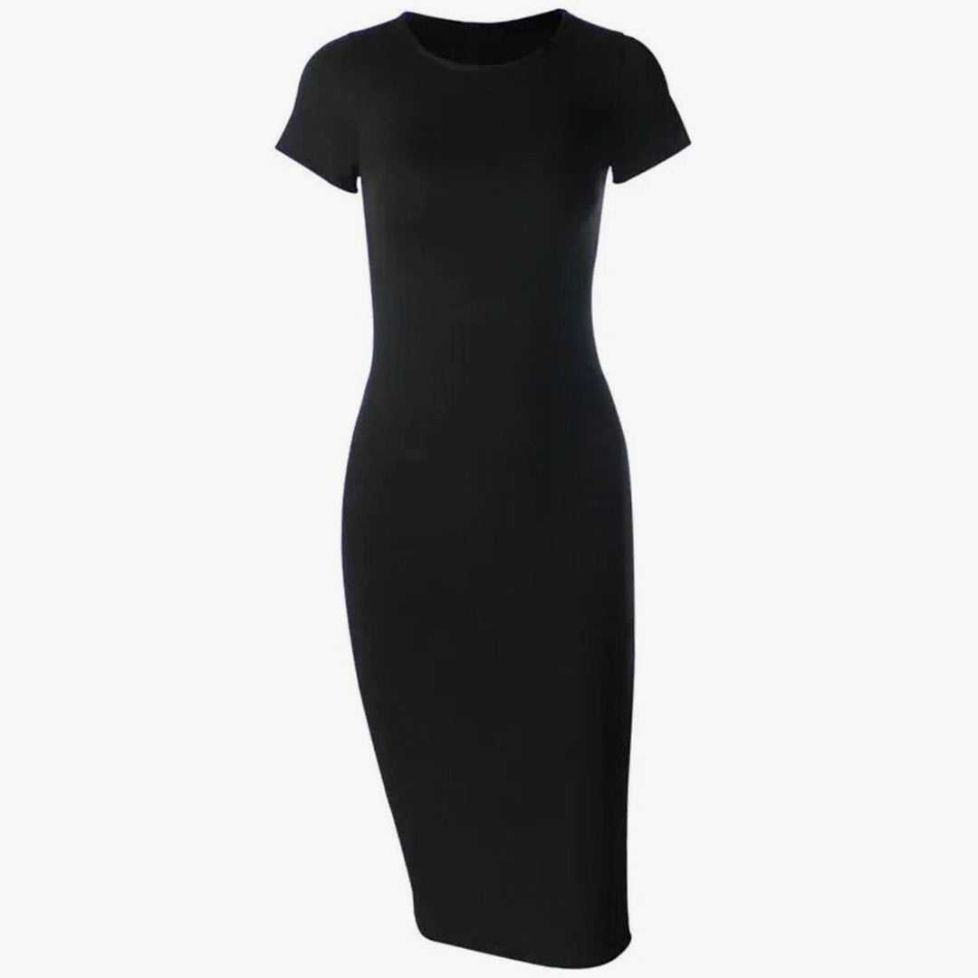 Women's Short-Sleeve Bodycon Midi Dress, Black
