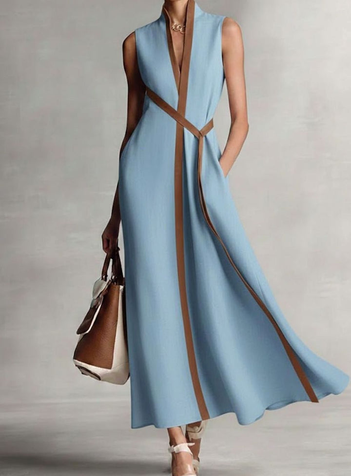 Women's Sleeveless A-Line Contrast Trim Midi Dress