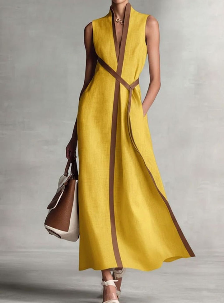 Women's Sleeveless A-Line Contrast Trim Midi Dress