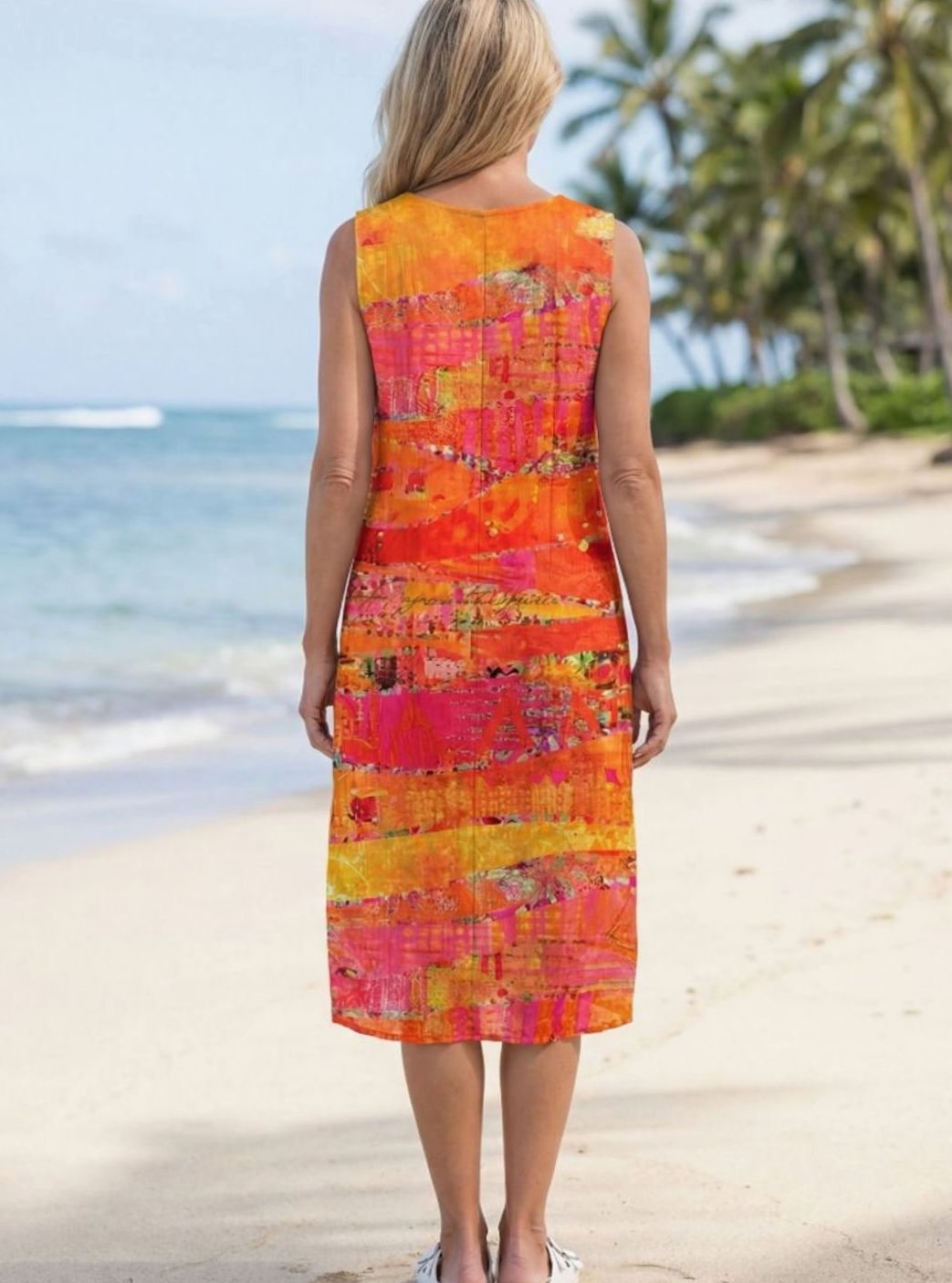 Women's Sleeveless Abstract Print Pull-On Midi Dress