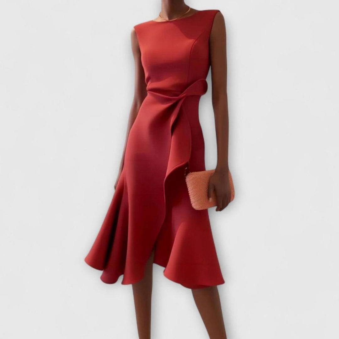 Women's Sleeveless Asymmetric Draped Flared Midi Party Dress Christmas