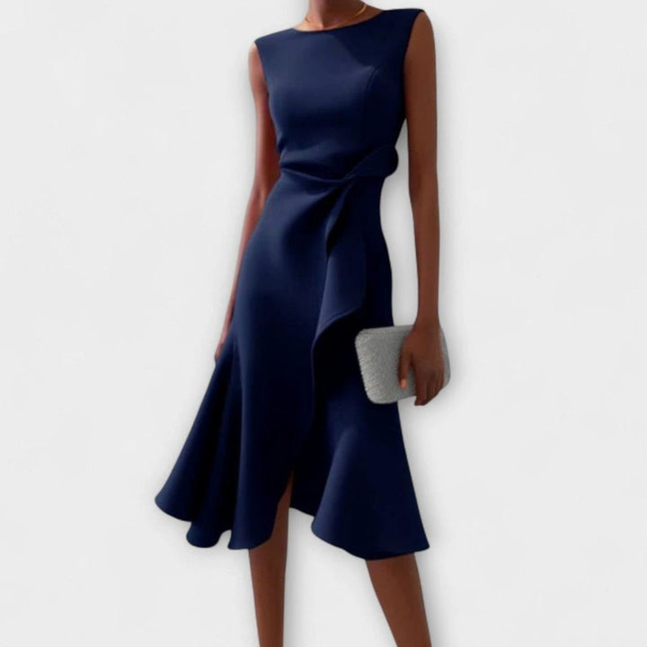 Women's Sleeveless Asymmetric Draped Flared Midi Party Dress Christmas
