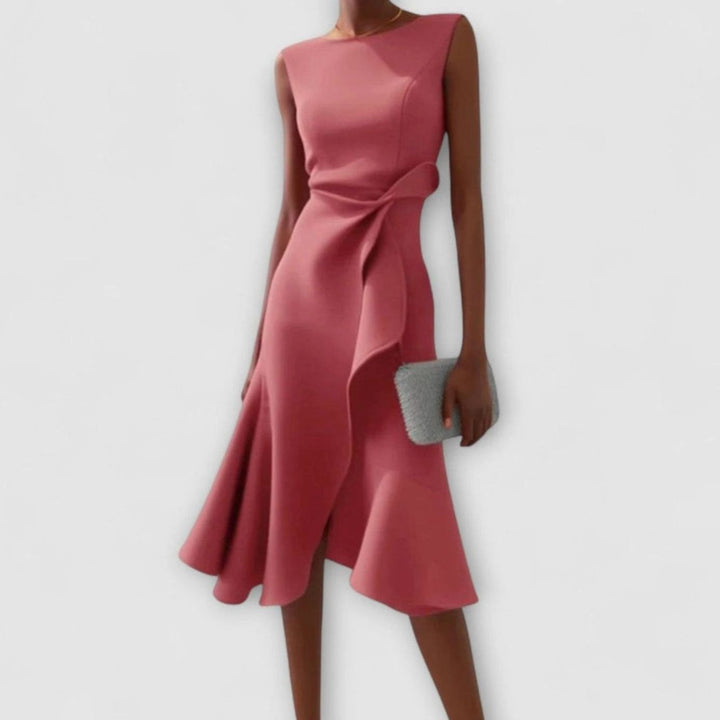 Women's Sleeveless Asymmetric Draped Flared Midi Party Dress Christmas