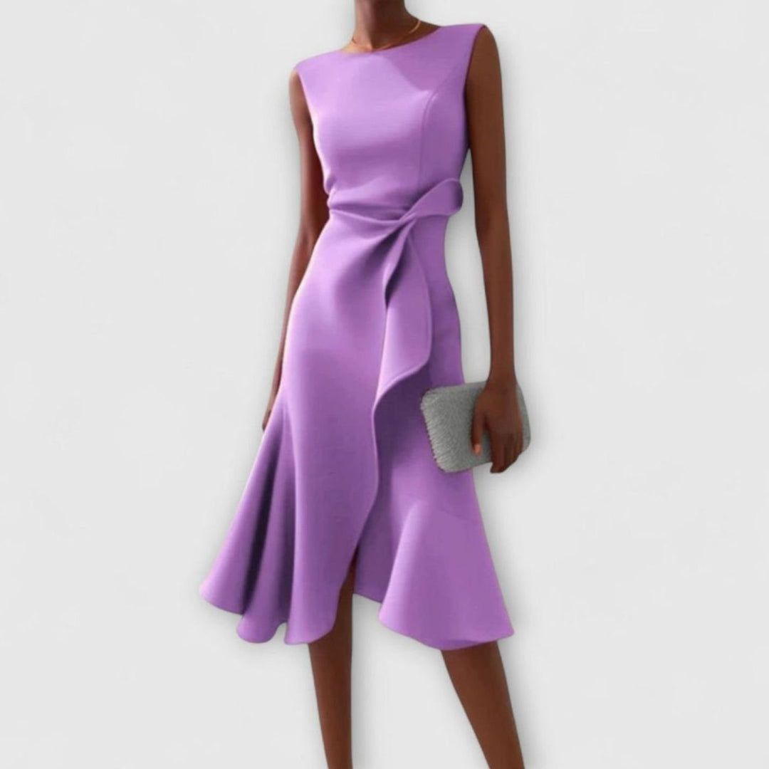 Women's Sleeveless Asymmetric Draped Flared Midi Party Dress Christmas