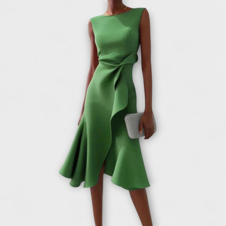 Women's Sleeveless Asymmetric Draped Flared Midi Party Dress Christmas
