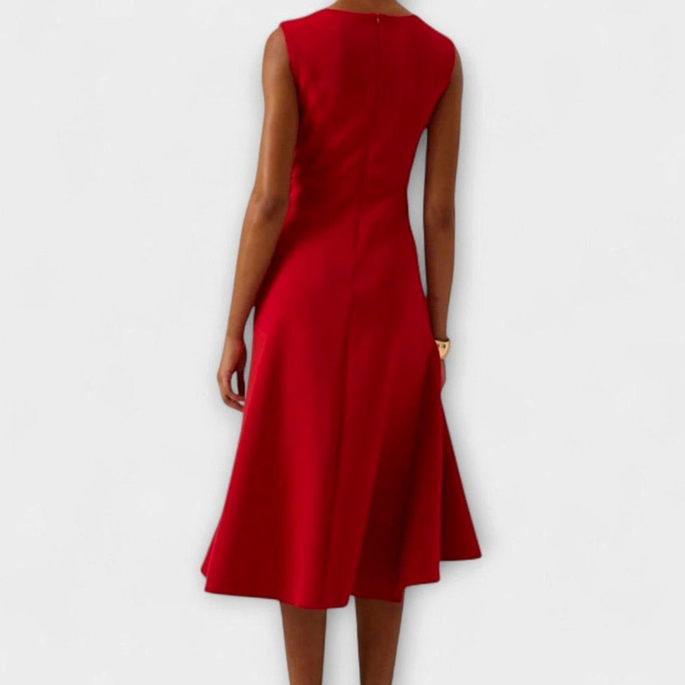 Women's Sleeveless Asymmetric Draped Flared Midi Party Dress