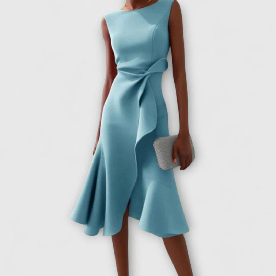 Women's Sleeveless Asymmetric Draped Flared Midi Party Dress